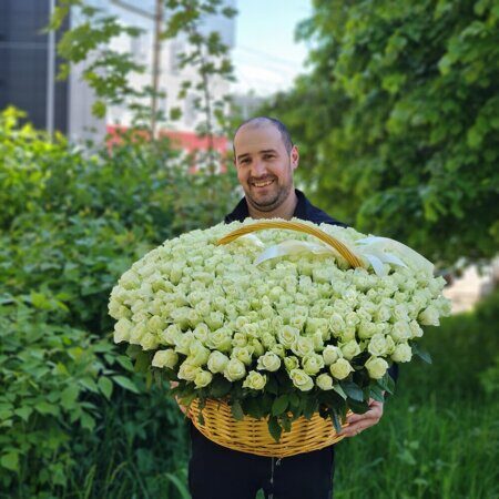 Огромная корзина из 301 белой розы