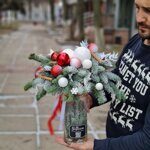 Новогодняя композиция на стол " Стеклянный цилиндр"