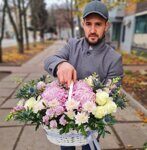 Корзина цветов в розовом цвете