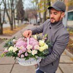 Корзина цветов в розовом цвете